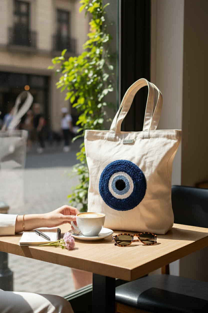 Τσάντα Tote με χειροποίητο σχέδιο μάτι