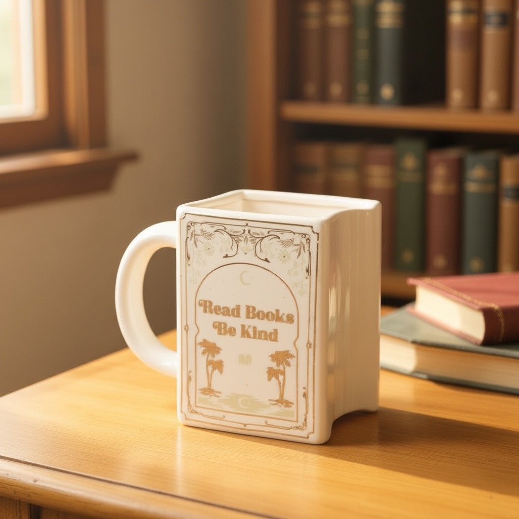 Read Books Be Kind Ceramic Book-Shaped Mug