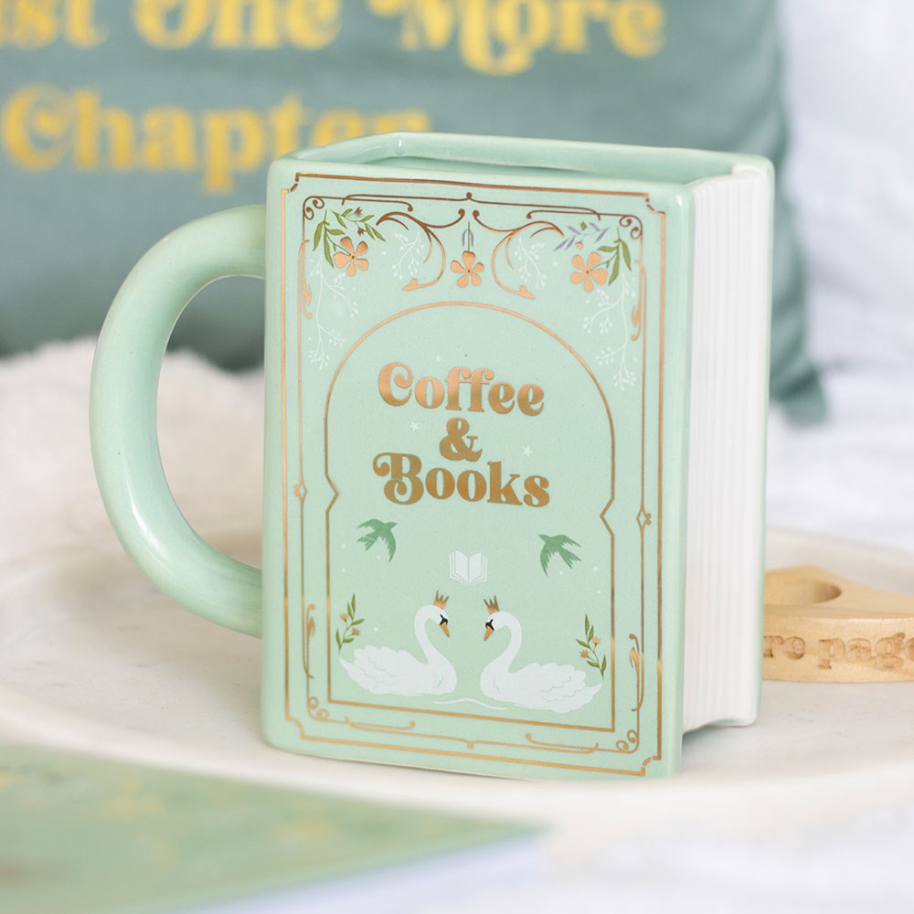 Coffee & Books Ceramic Book-Shaped Mug